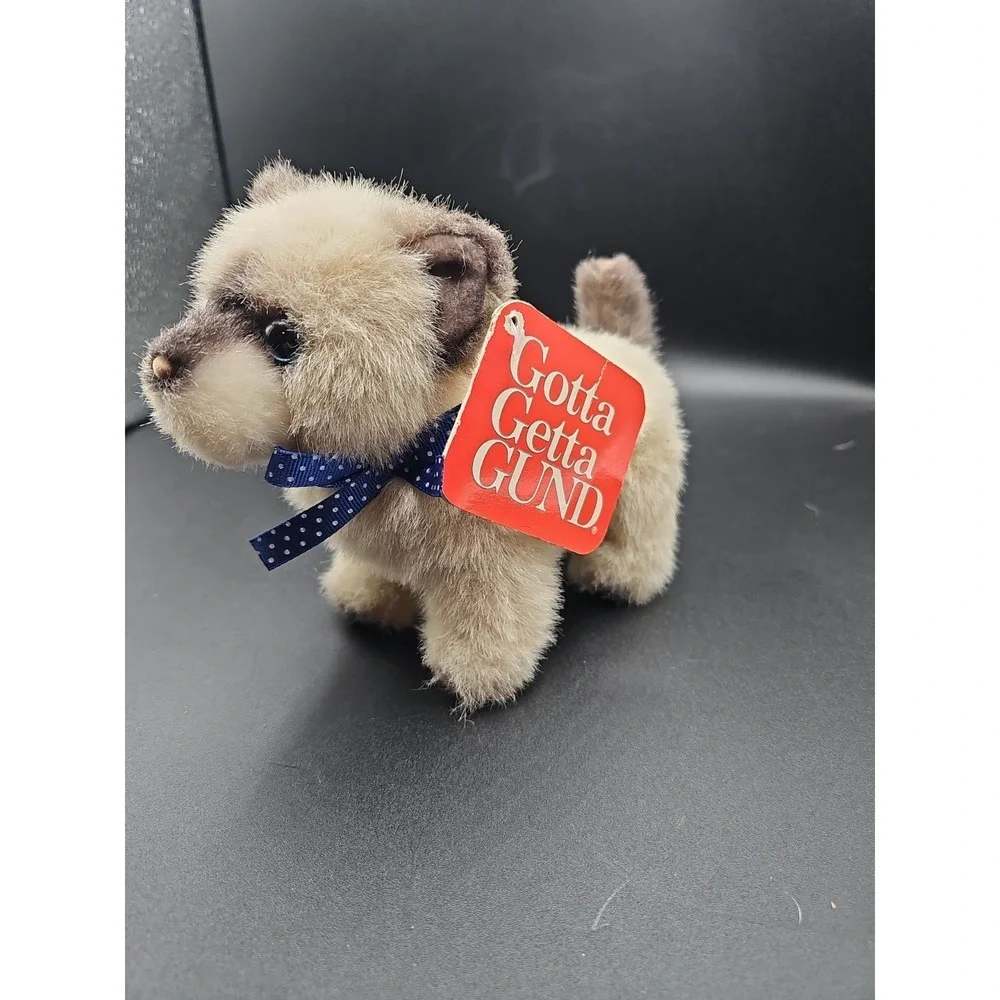 Vintage Gund Catnip Siamese Cat Plush #1126 Blue Polka Dot Bow Stuffer Kitten CC